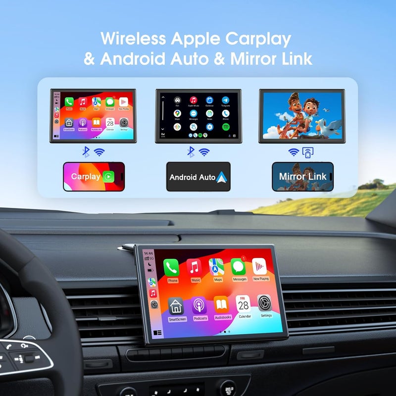 Avylet 7" Wireless Apple Carplay Screen for Car & Android Auto, Portable Car Stereo with Magnetic Mount, Supports Landscape & Portrait, OTA/GPS/Mirror Link/Voice Control/Bluetooth/AUX/FM/WiFi - Image 3